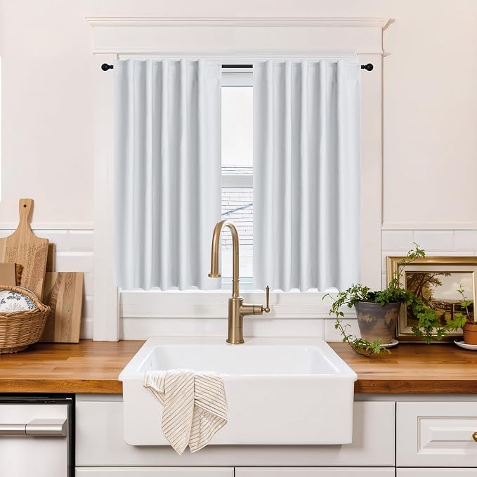RYB HOME 100% Blackout Basement Curtains Over Sink 36 inches Long, Heat & UV by RYBHOME