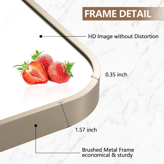 40x30 Inch Brushed Nickel Bathroom Mirror, Framed Rectangle Mirror - Image 4