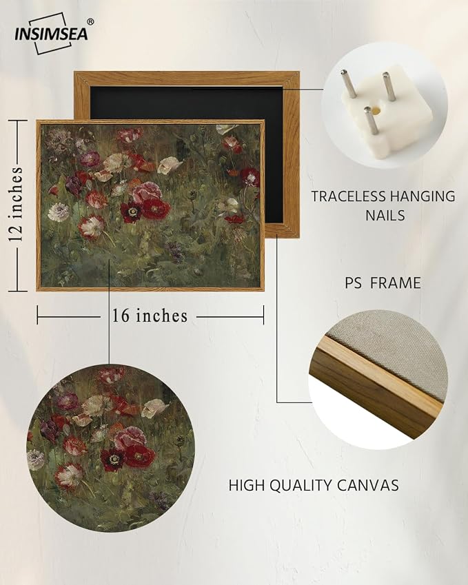 InSimSea Framed Canvas Wall Art Vintage Decor, FLoral Wall Art Decorations - Image 4