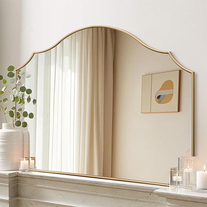 Besdomus Gold Scalloped Wall Mirror: 40"x29" Large Modern Minimalist Bathroom by Besdomus
