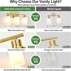 MOKATNG 3-Light Bathroom Light Fixtures, Brushed Gold Vanity Light - Image 2