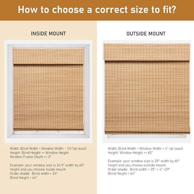 SEEYE Cordless Bamboo Roman Shades, Roll Up Blind Privacy Shade - Image 6