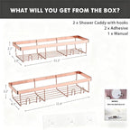 Moforoco Shower Caddy Shelf Organizer Rack, Self Adhesive Black Bathroom - Image 3
