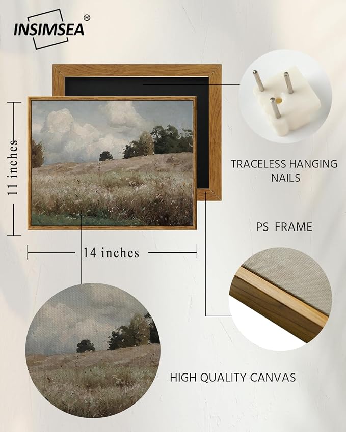 InSimSea Framed Canvas Wall Art Vintage Decor, Cornfield Countryside Scenery - Image 5