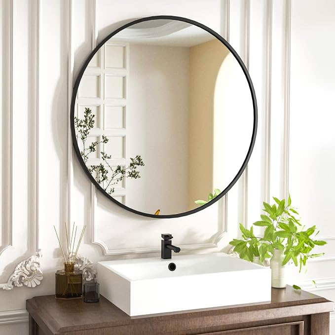HARRITPURE Round Mirror 23.6" Black Wall Mounted Circle Mirror - Image 2