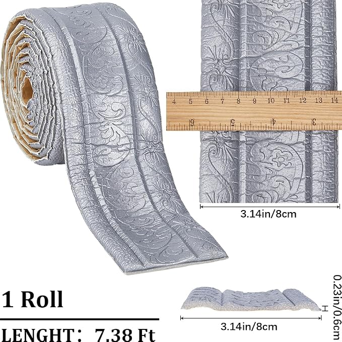 CRASPIRE 88 x 3 Inch Silver 3D Sticky Decorative Wallpaper Border Foam - Image 2