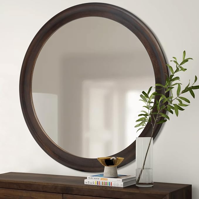 CULER Round Wall Mirrors 30 Inch, Wood Rustic Decorative Transitional Mirror by Culer