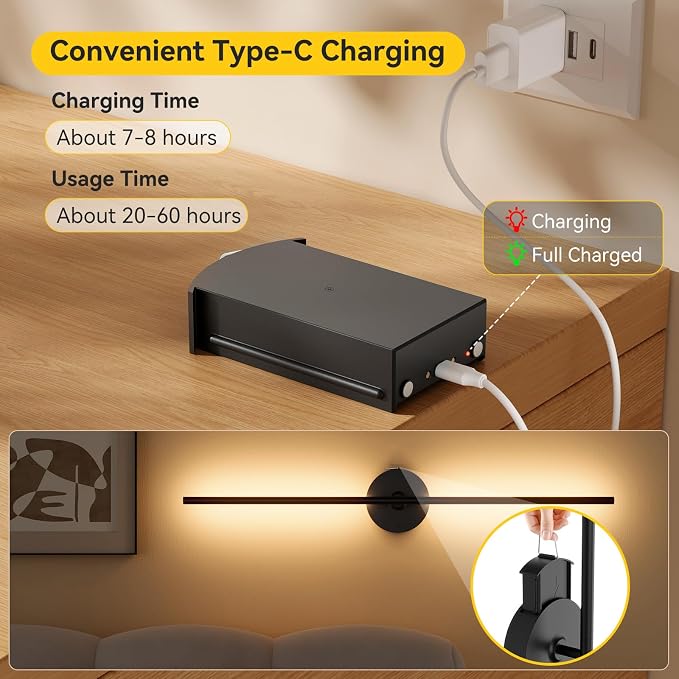 Ouyulong Battery Operated Wall Sconces Set of 2, 8000mAh Wireless Rechargeable - Image 3
