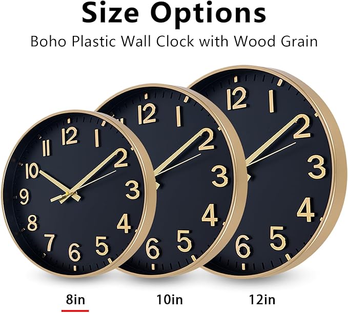 HZDHCLH Wall Clocks Battery Operated, Wall Clock Black Gold, 8 inch Wall Clock - Image 5