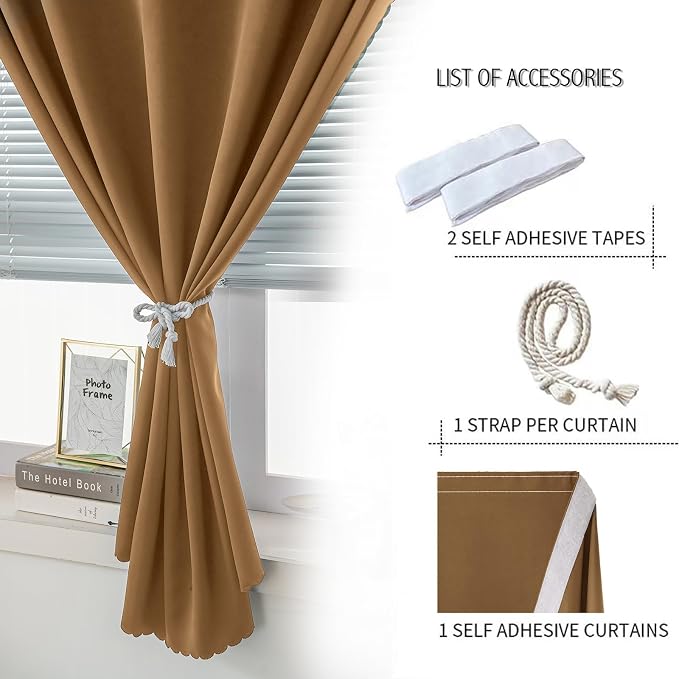 Thermal Blackout Curtains with Self-Adhesive Tape, No Rod No Drill Easy Install - Image 2