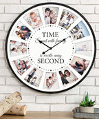 12 Photo Collage Family Wood Wall Clock, Rustic Farmhouse Wall Clock, Large - Image 3
