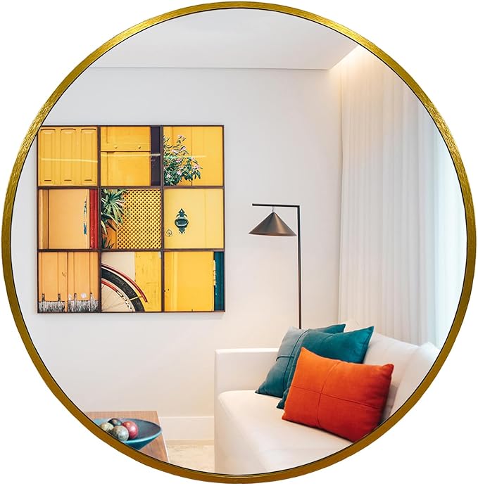 Oruii Gold Round Mirror 30 inch, Large Golden Circle Mirror Metal Frame by OruiiMirror
