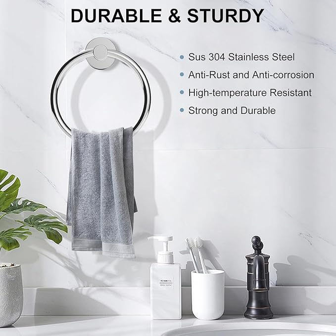 SetSail Towel Holder for Bathroom Wall 2 Packs Towel Ring Stainless Steel Heavy - Image 2