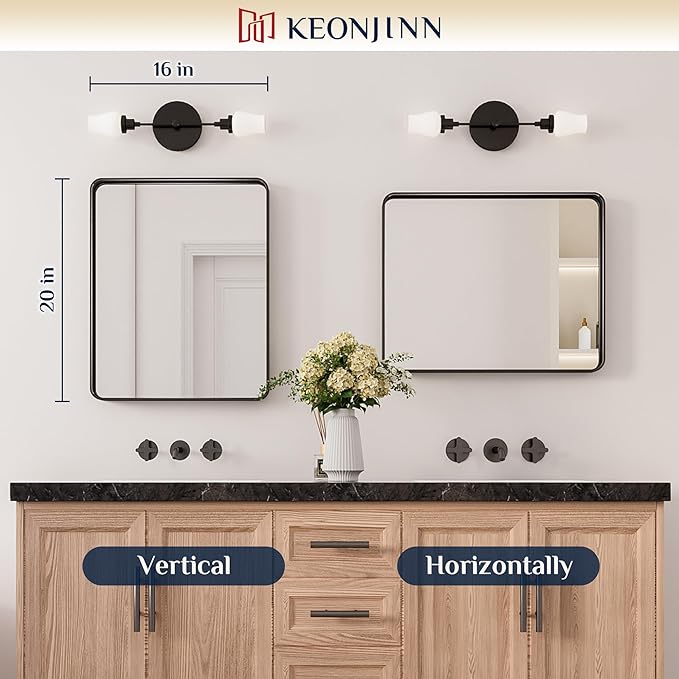 Keonjinn Black Bathroom Mirror for Over Sink, 16 x 20 Inch Rounded Rectangle - Image 8
