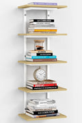 Harwaya White and Natural Tiered Wall Shelf Unit, 5 Tier Display Floating by Harwaya