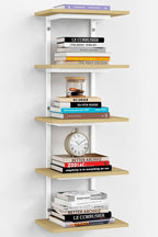 Harwaya White and Natural Tiered Wall Shelf Unit, 5 Tier Display Floating by Harwaya