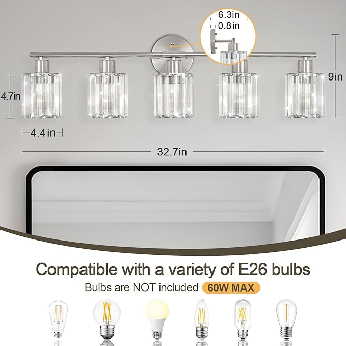 Crystal Bathroom Light Fixtures, Bathroom Lighting Fixtures Over Mirror - Image 2