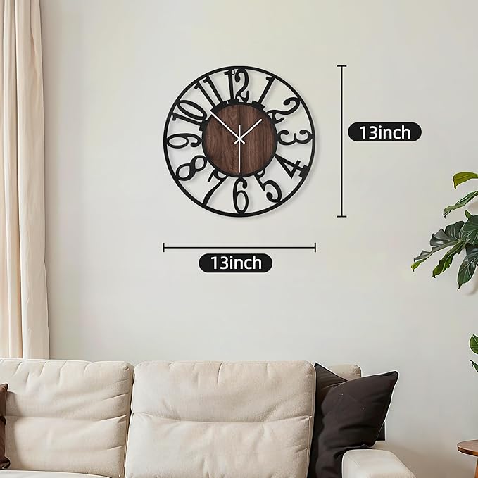 Maxstar Round Wall Clock for Living Room Decor Battery Operated Non Ticking - Image 2