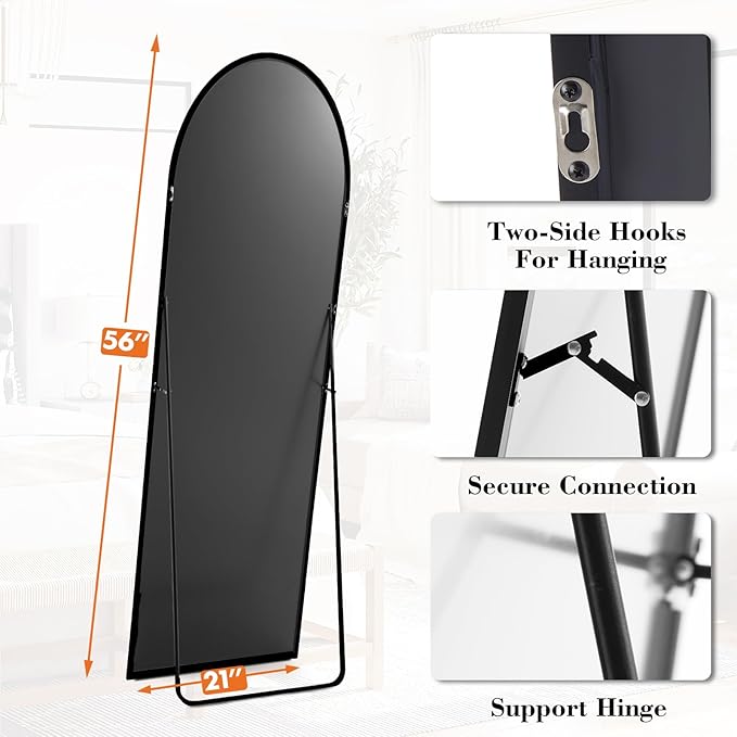 Sweetcrispy 56"x21" Arched Full Length Mirror, Leaning or Standing Full Body - Image 5