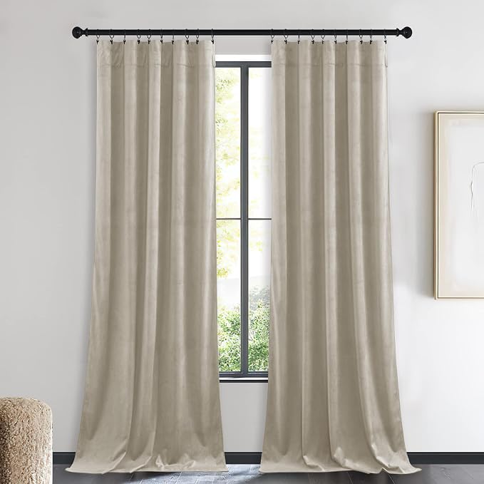 NICETOWN Living Room Camel Velvet Curtains, Sound and Sunlight Reducing Heavy - Image 2