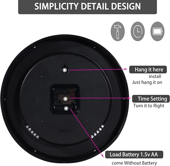 OceeK Black Wall Clock Silent Non Ticking 10 Inch, Modern Wall Clocks, Small - Image 7
