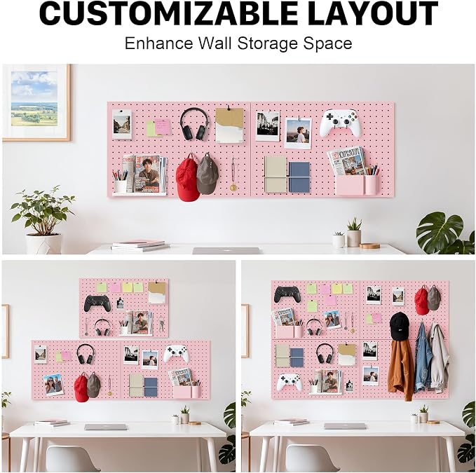 Peg Board, 2 Pack Metal Pegboard Panels Pink Pegboards Wall Organizer - Image 7