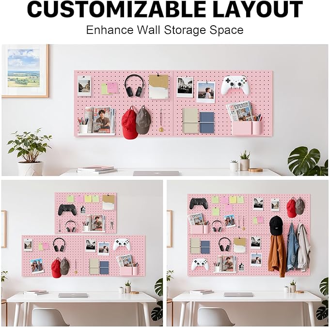 Peg Board, 4 Pack Metal Pegboard Panels Pink Pegboards Wall Organizer - Image 7