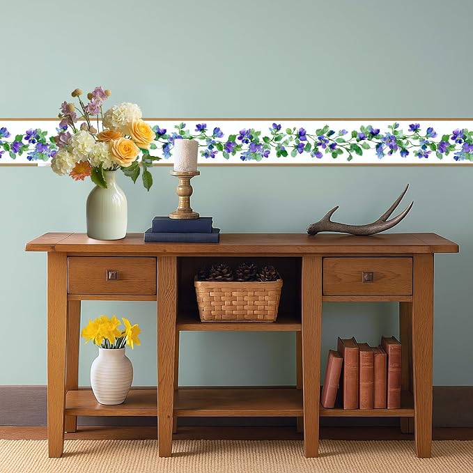 Purple Blue Floral Wallpaper Border 196x4 Inch Peel and Stick Wall Border Self - Image 6