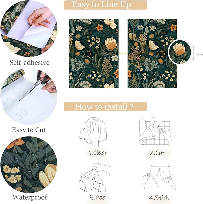 Orainege Vintage Floral Peel and Stick Wallpaper Boho Floral Contact Paper - Image 4