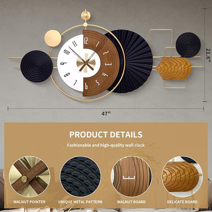 47X21.6inch Extra Large Wall Clock Battery Operated Decorative Modern Clocks - Image 2