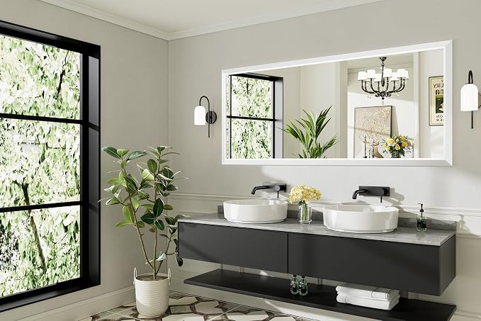 72x32 Inch White Bathroom Mirror - Image 8