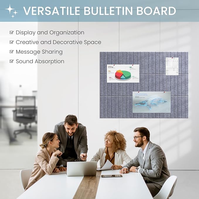 Large Cork Bulletin Board for Wall 36"x24", 6 Pack Felt Slat Wall Panel Tiles - Image 2