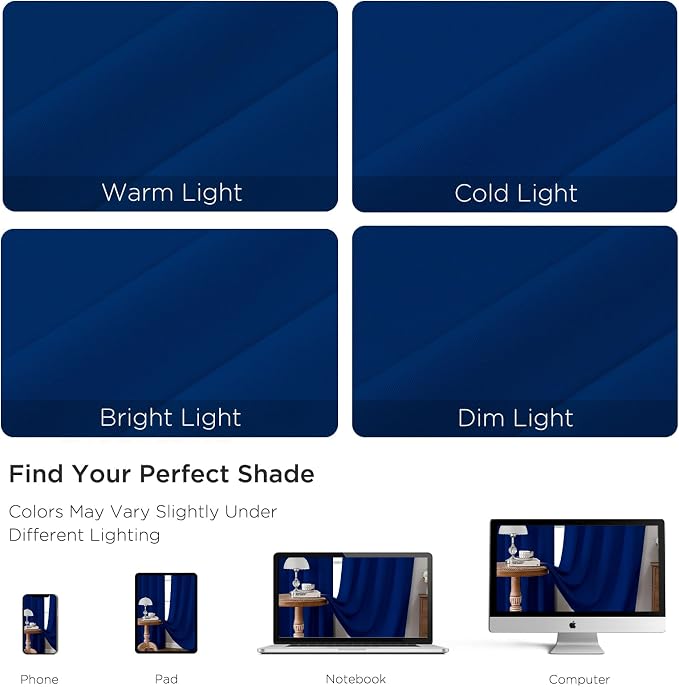 CUCRAF Royal Blue Blackout Curtains 45 inch Length 2 Panels Set, Rod Pocket - Image 3