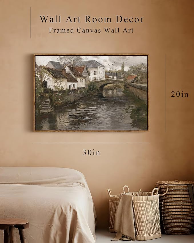 InSimSea Framed Canvas Wall Art Vintage Decor, Riverside Small Town Large - Image 4