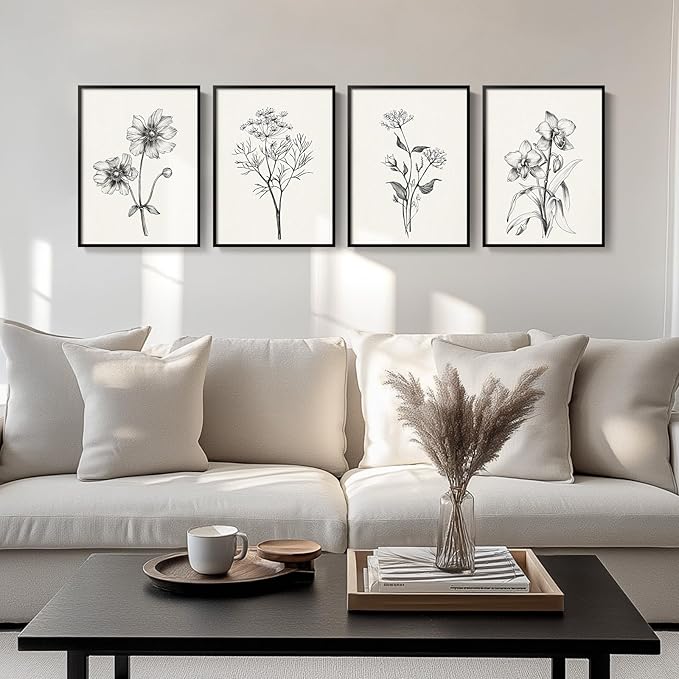 Framed Black and White Floral Wall Art by Cuspin