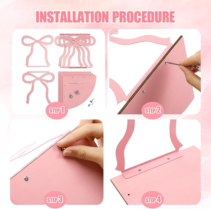 Kathfly 4 Tie Pink Bow Corner Shelf Wall Mounted Pink Floating Wood Corner - Image 5