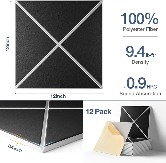 12 Pack Self-Adhesive Acoustic Panels, Soundproof Wall Panels - Image 3