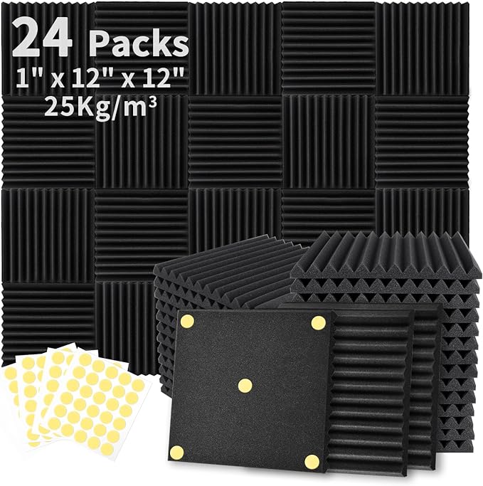 Focusound 24 Pack Acoustic Foam Panels 1" x 12" x 12" Sound Proof Foam Panles by Focusound
