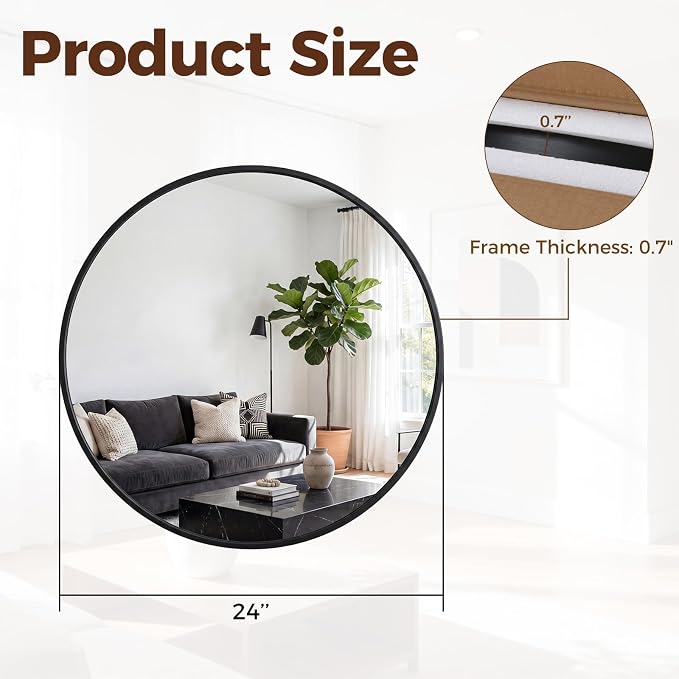 NEWBULIG 24 Inch Round Wall Mirror, Bathroom Mirror - Image 2