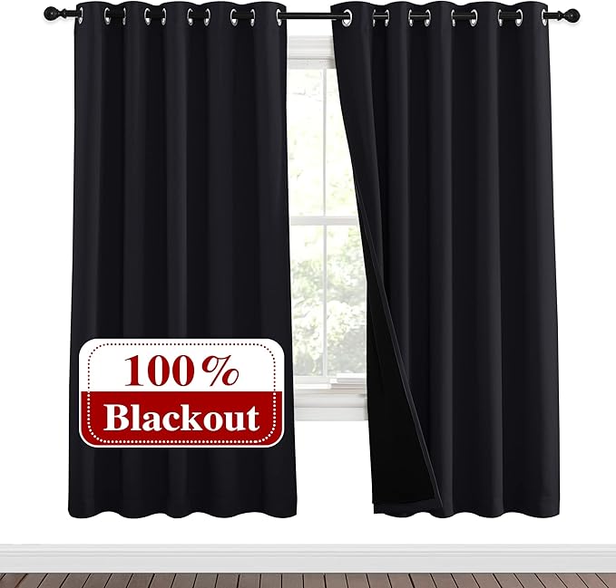 NICETOWN 100% Blackout Window Curtain Panels, Full Light Blocking Drapes by NICETOWN