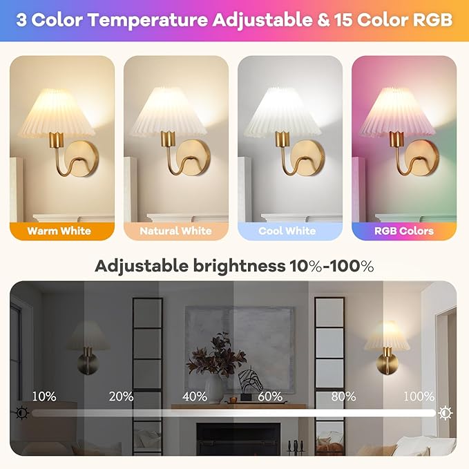 Wireless Wall Sconce Sets of 2, Pleated Shades Rechargeable Battery Operated - Image 3