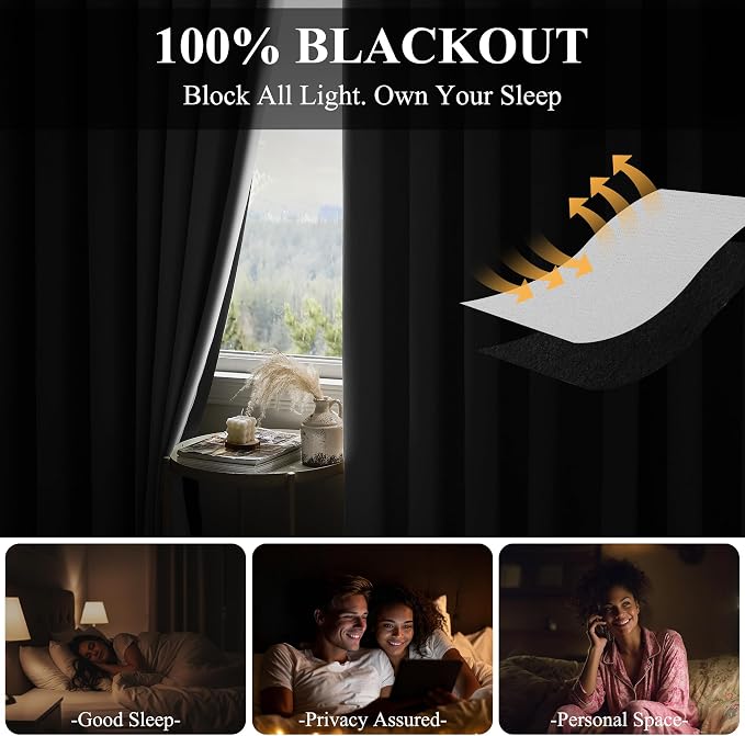 RYB HOME 100%Blackout Sliding Door Curtain, Back Tab&Rod Pocket Extra Wide Room - Image 3