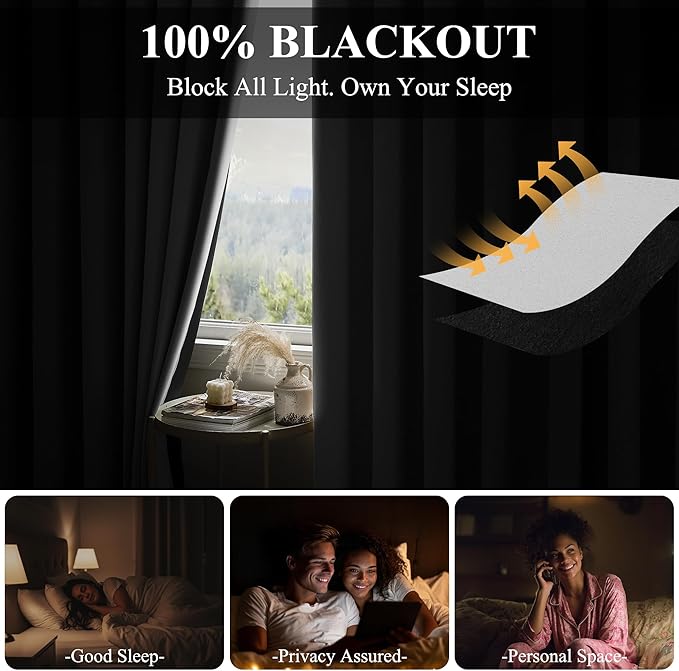 RYB HOME 100% Blackout Sliding Door Curtain, Extra Wide Room Divider Curtain - Image 3