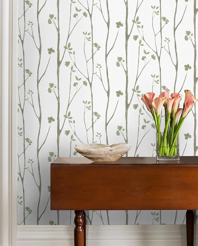 Timeet Green Leaf Wallpaper 16" x 197" Boho Floral Peel & Stick Removable - Image 2
