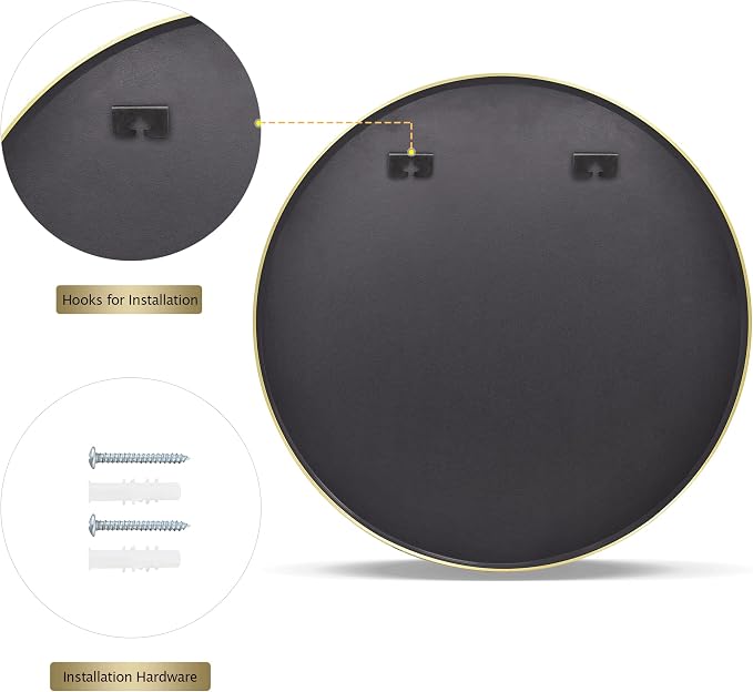 VooBang Round Mirror 23.6" Gold Wall Mounted Circle Mirrors Vanity Mirror - Image 7