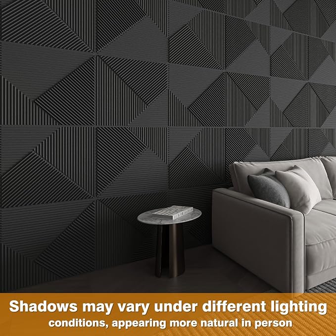 WOWSTAR 12-Pack 3D Wall Panels 19.7" x 19.7", Modern Black Wall Covering - Image 3