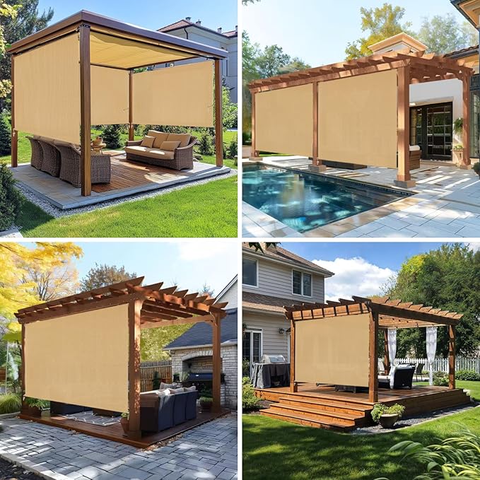 6'W x 6'H Sesame Patio Shades Roll up Outdoor Roller Shade Crank Wand Blind - Image 5
