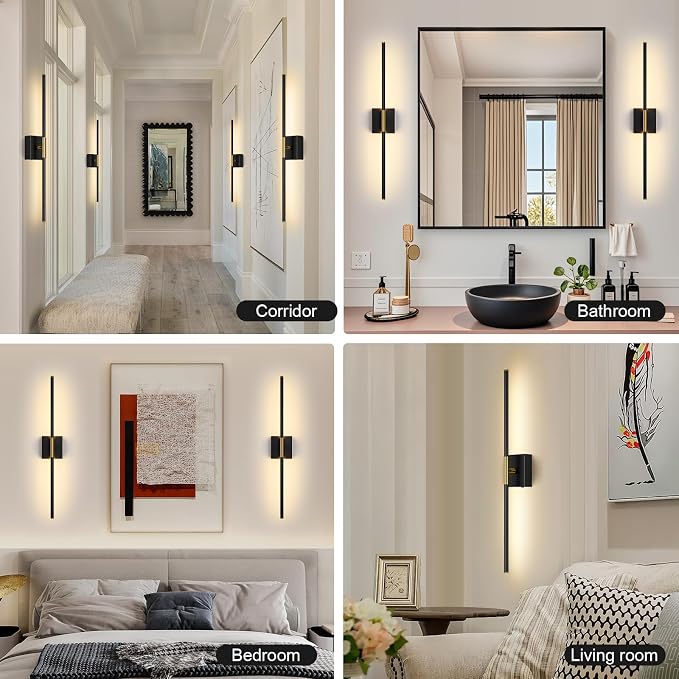 Wall Sconces Set of Two with Remote Control 29.1 in Dimmable Black Gold Battery - Image 7