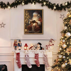 Framed Santa Christmas Wall Art, Vintage Santa Claus Reading Canvas Paintings - Image 2