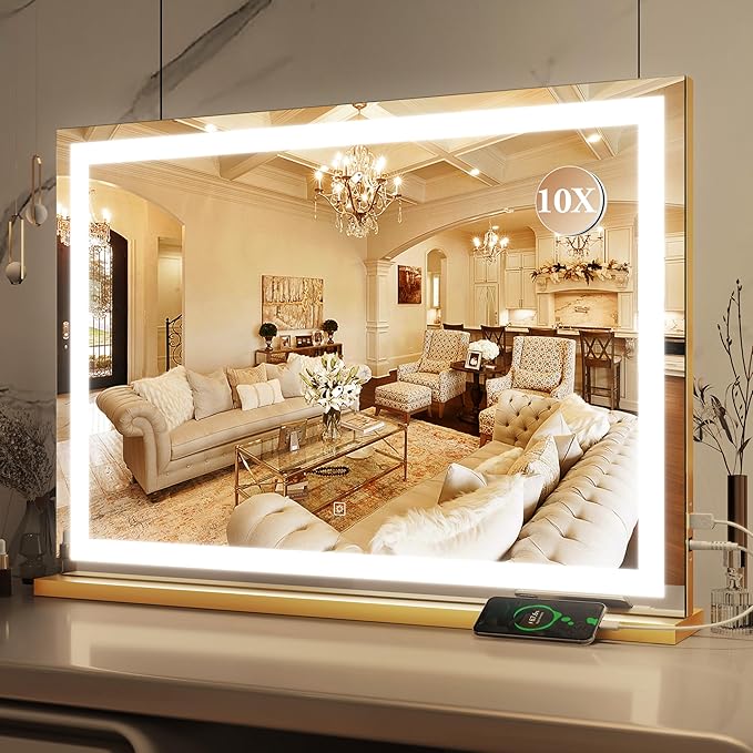 ROLOVE Vanity Mirror with Lights, LED Makeup Mirror, 10X Magnification by ROLOVE